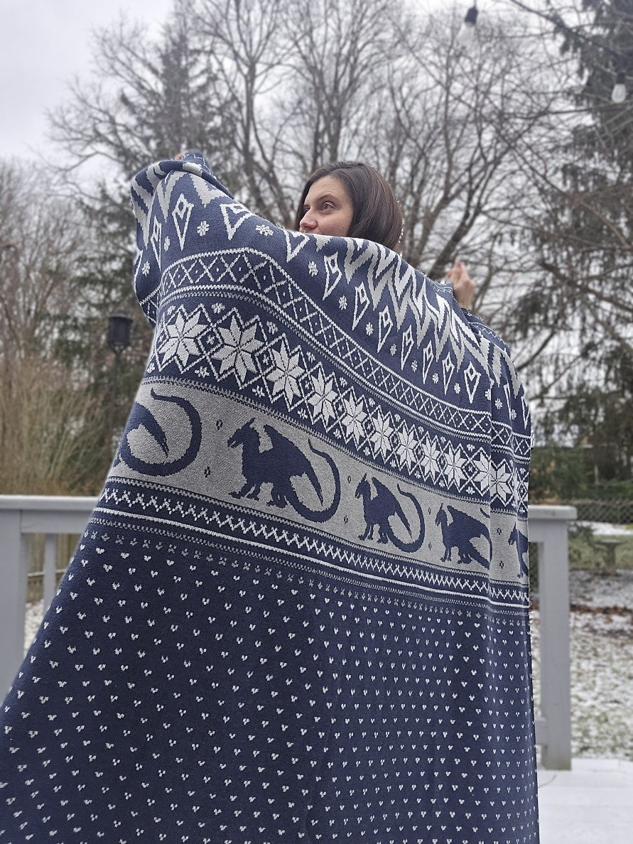 Nordic Dragon Knitted Blanket