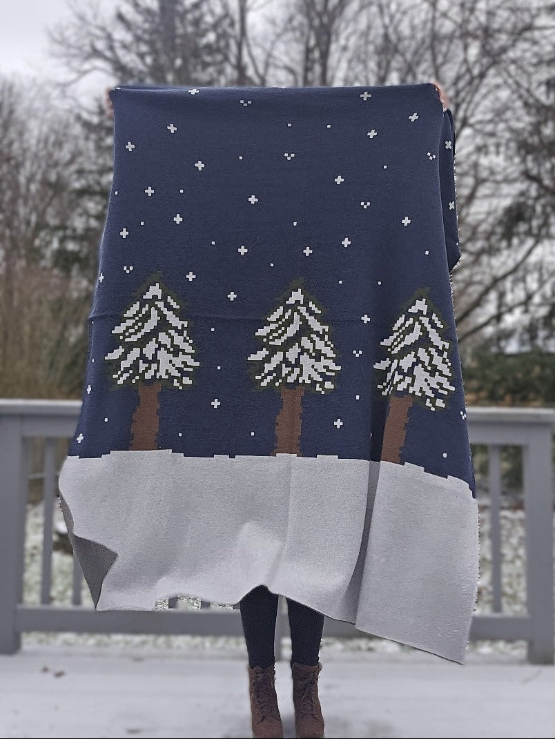Snowy Pixel Night Knitted Blanket