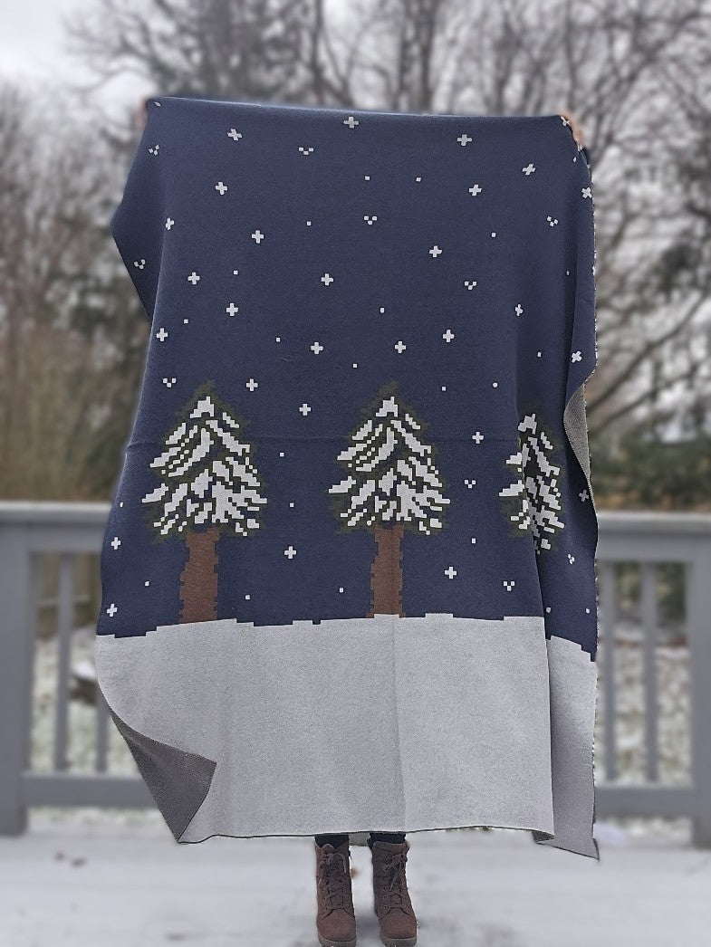 Snowy Pixel Night Knitted Blanket