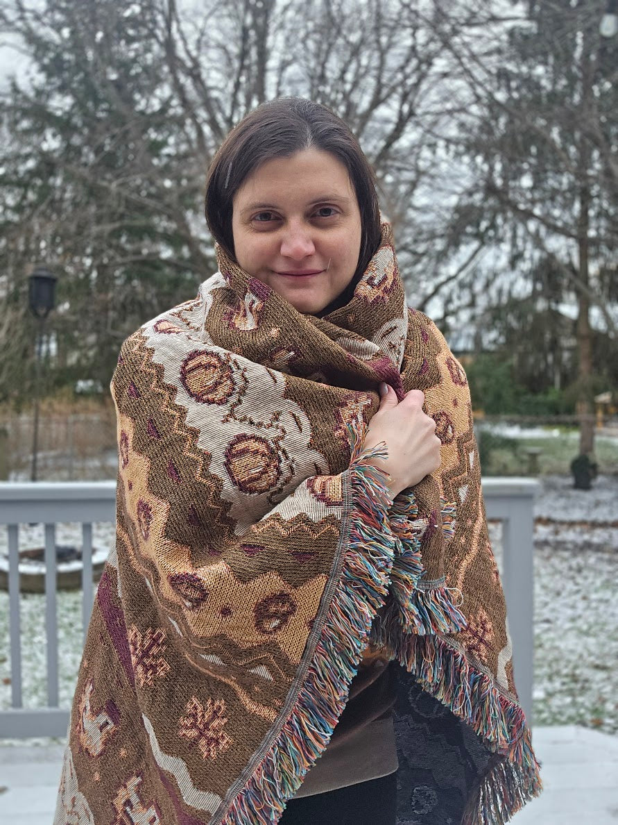 Fall Pixel Chickens Woven Throw Blanket