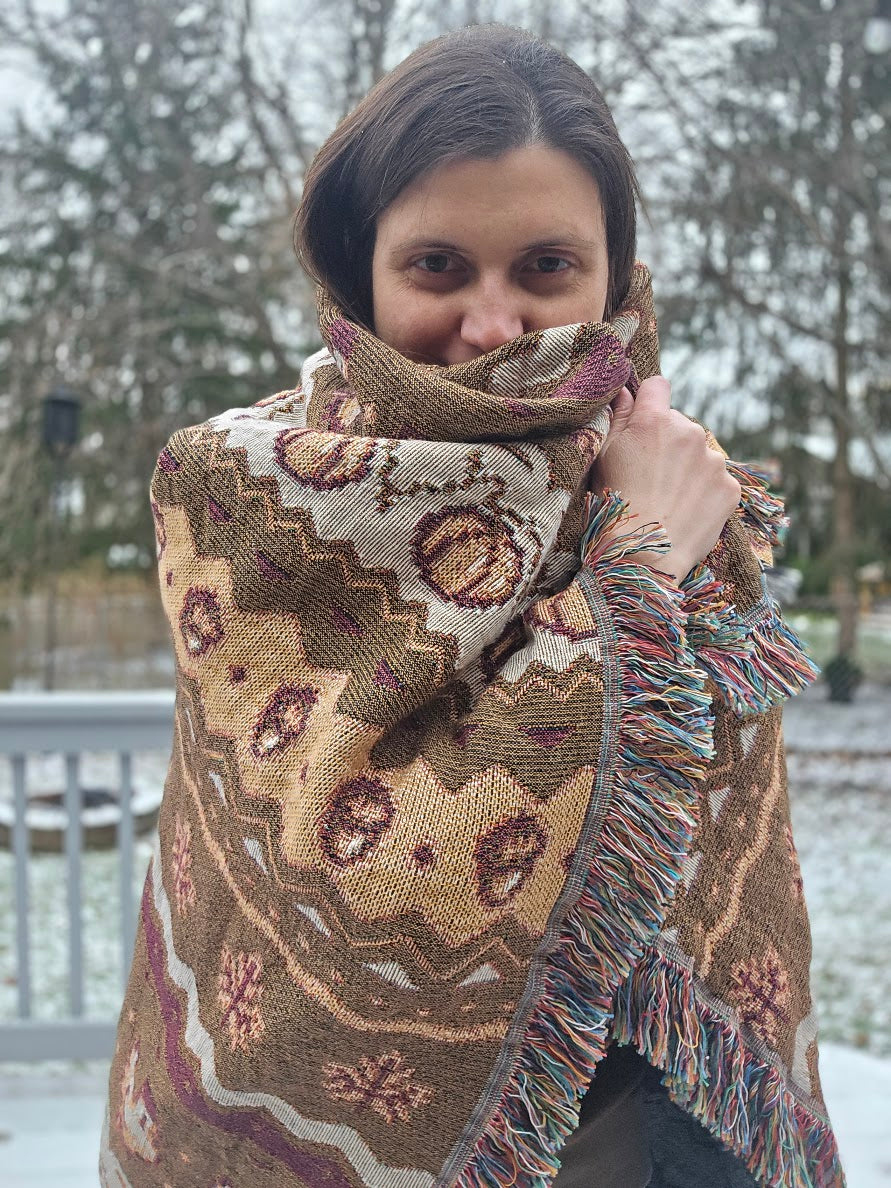 Fall Pixel Chickens Woven Throw Blanket