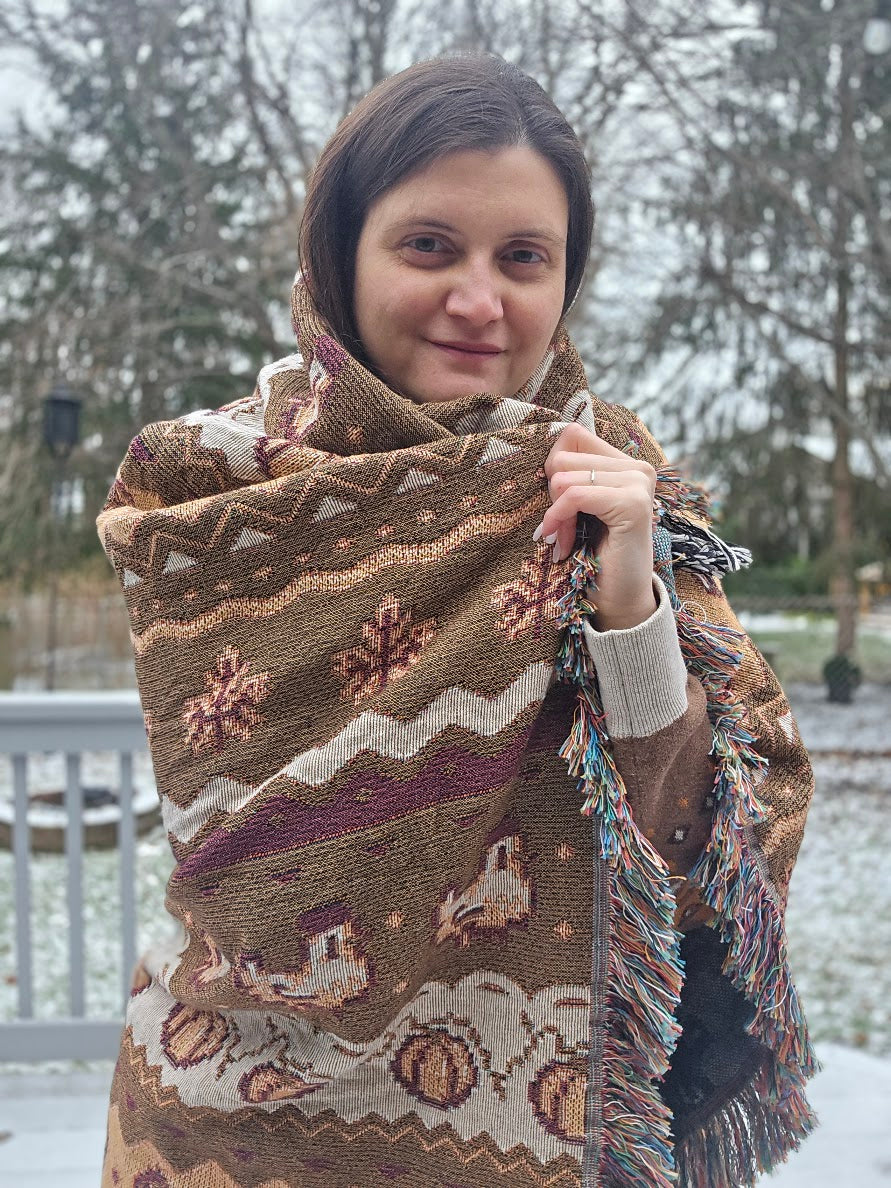 Fall Pixel Chickens Woven Throw Blanket