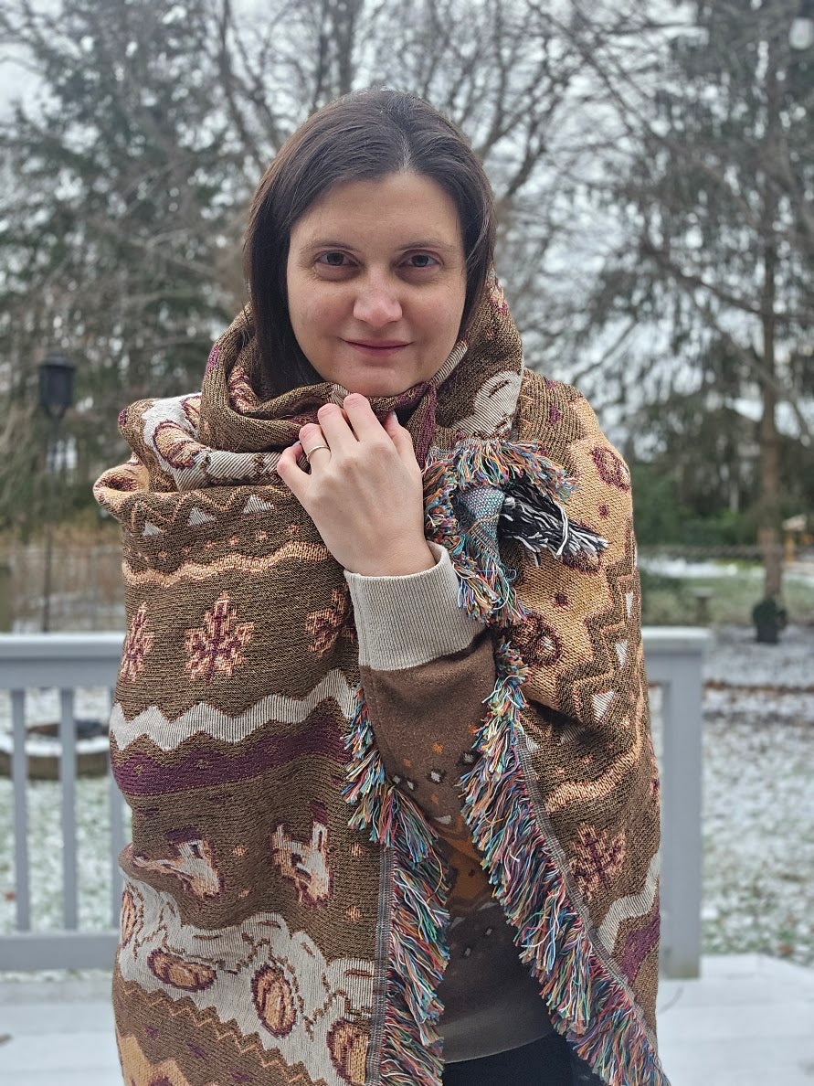 Fall Pixel Chickens Woven Throw Blanket