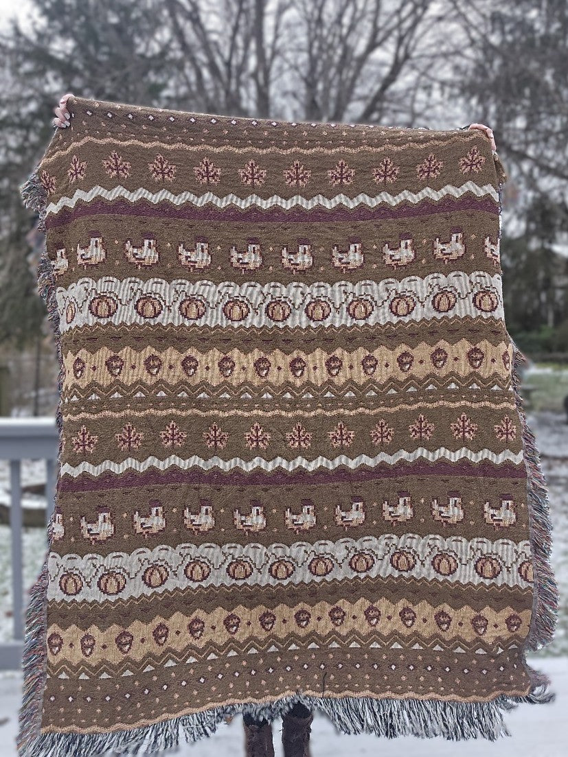 Fall Pixel Chickens Woven Throw Blanket
