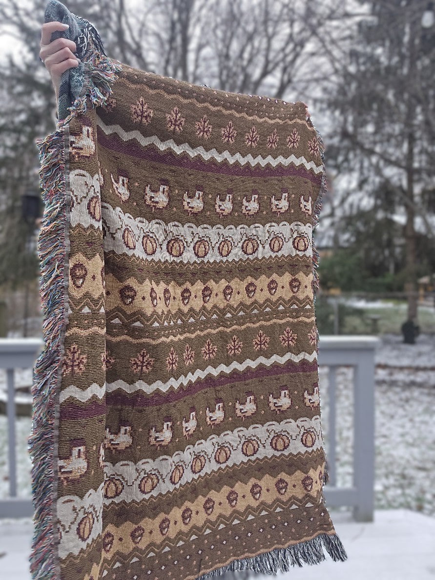 Fall Pixel Chickens Woven Throw Blanket