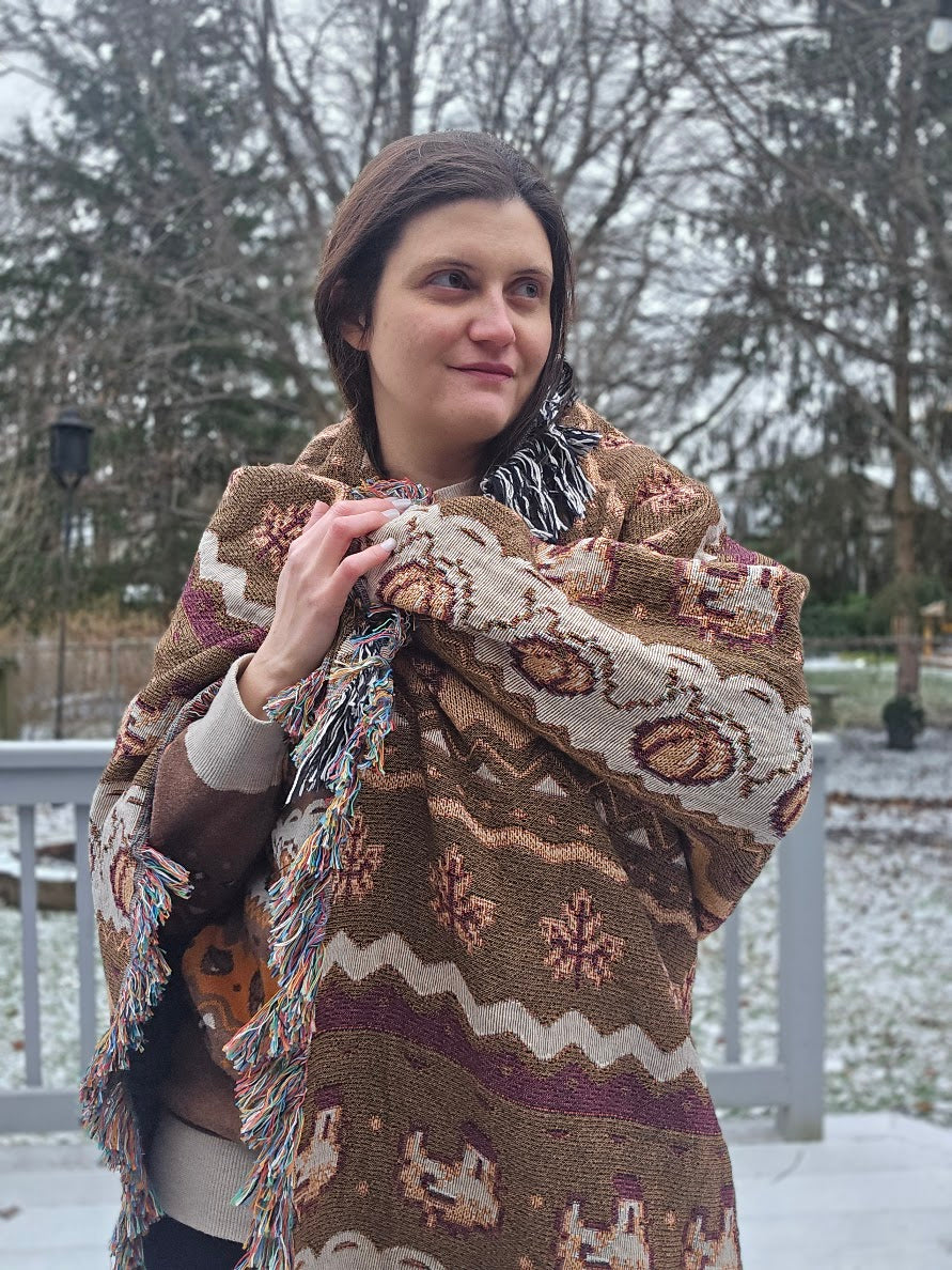 Fall Pixel Chickens Woven Throw Blanket