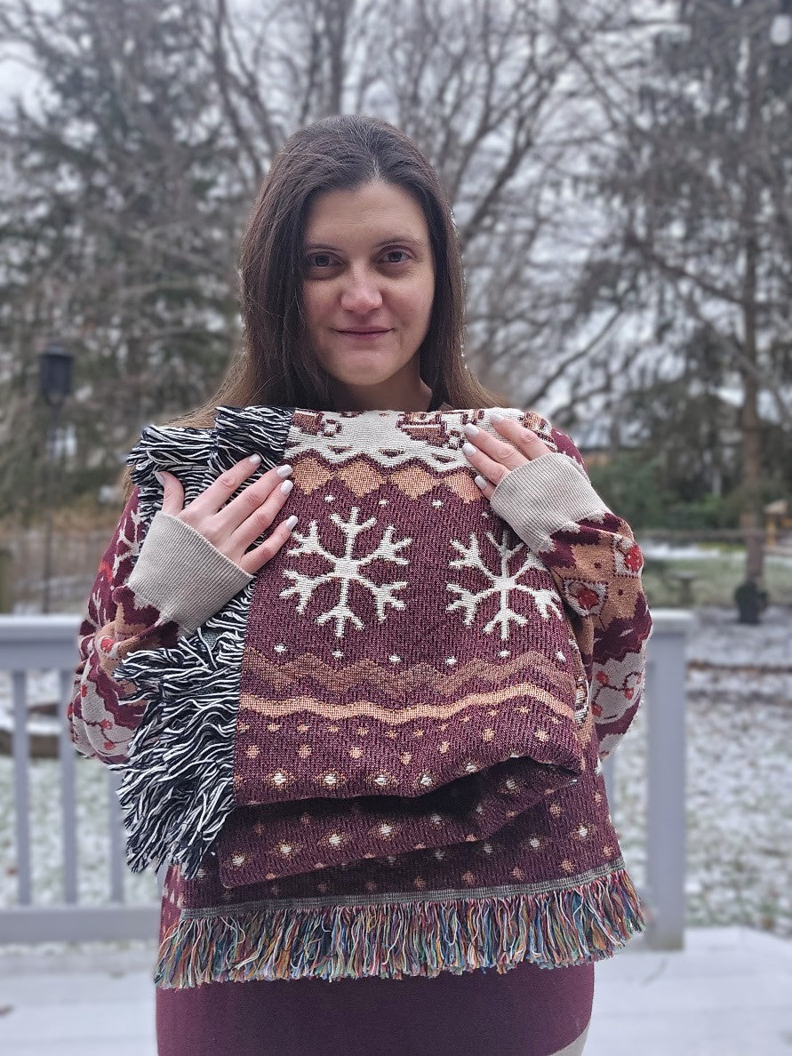 Christmas Pixel Chickens Woven Throw Blanket