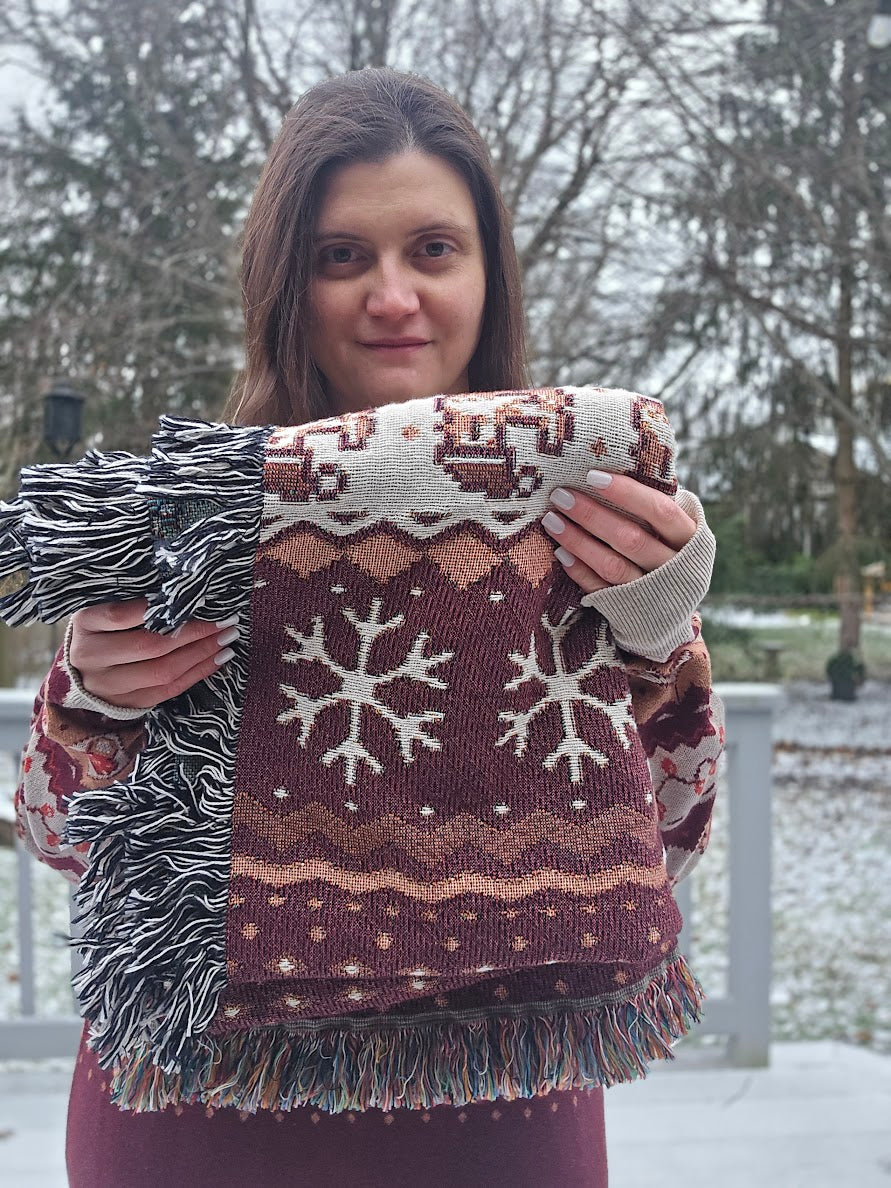 Christmas Pixel Chickens Woven Throw Blanket