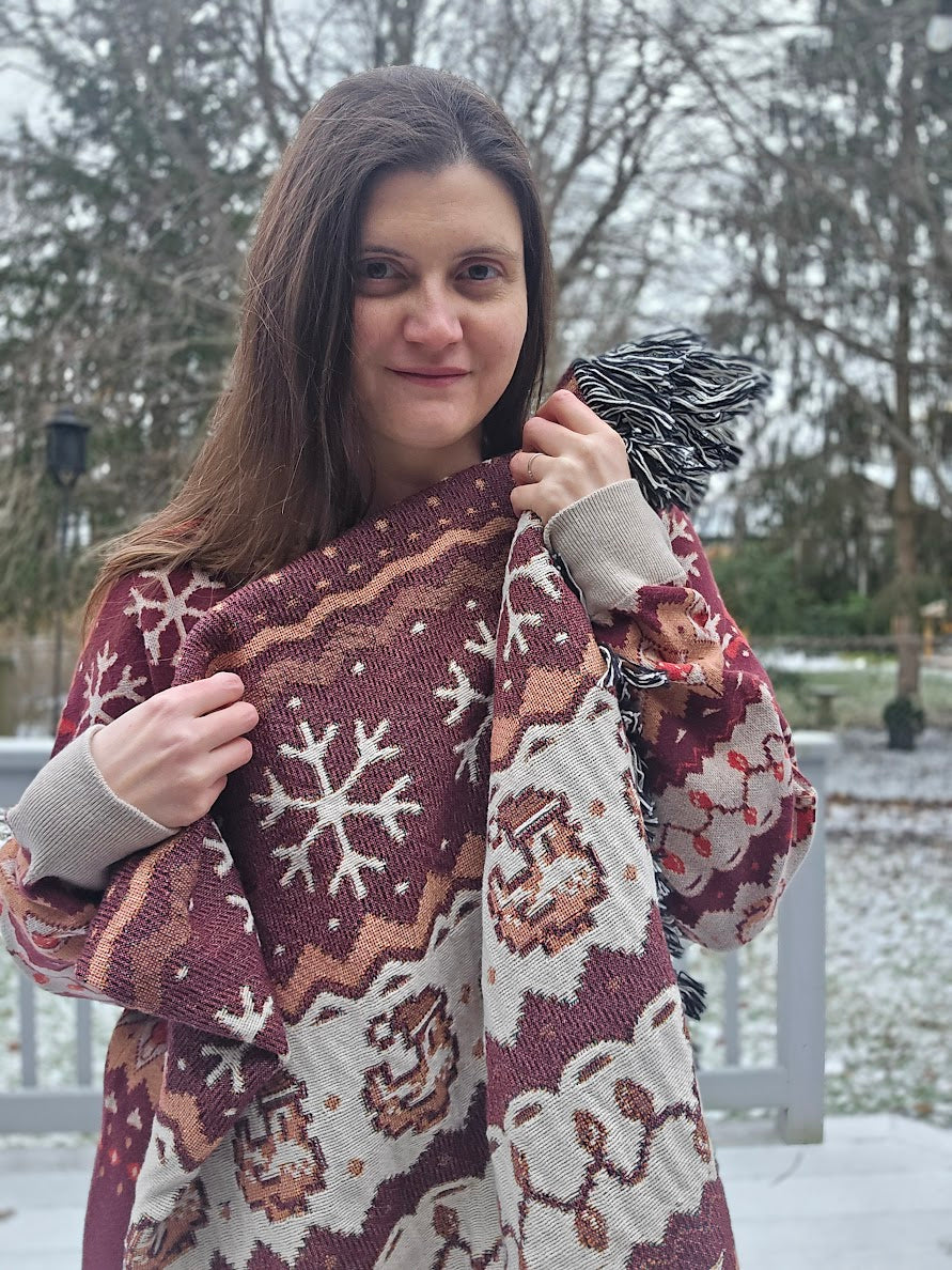 Christmas Pixel Chickens Woven Throw Blanket