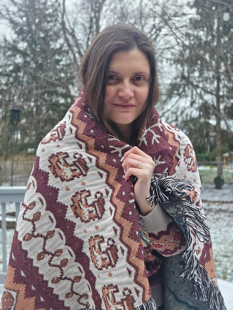 Christmas Pixel Chickens Woven Throw Blanket