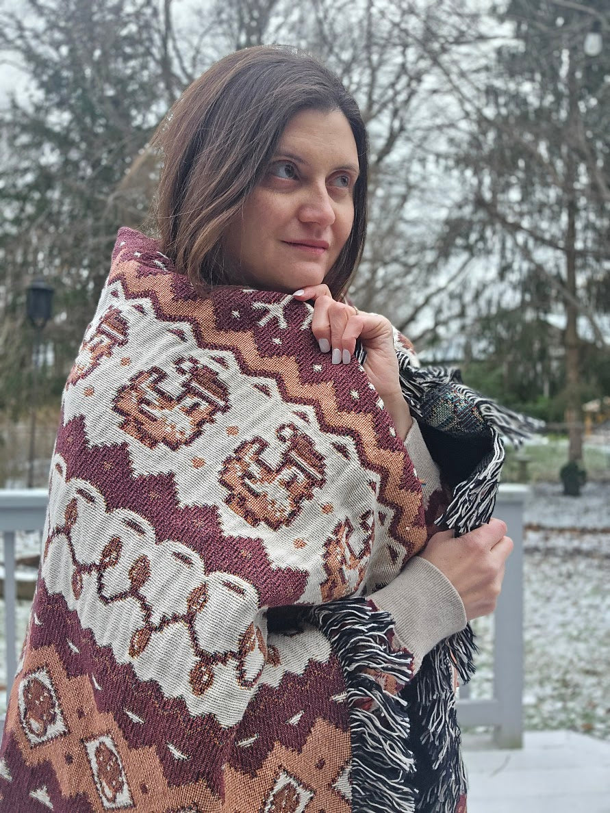 Christmas Pixel Chickens Woven Throw Blanket