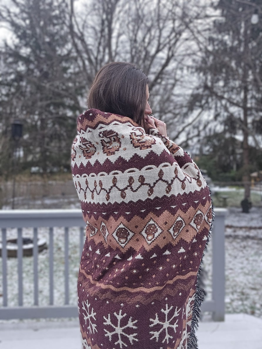 Christmas Pixel Chickens Woven Throw Blanket