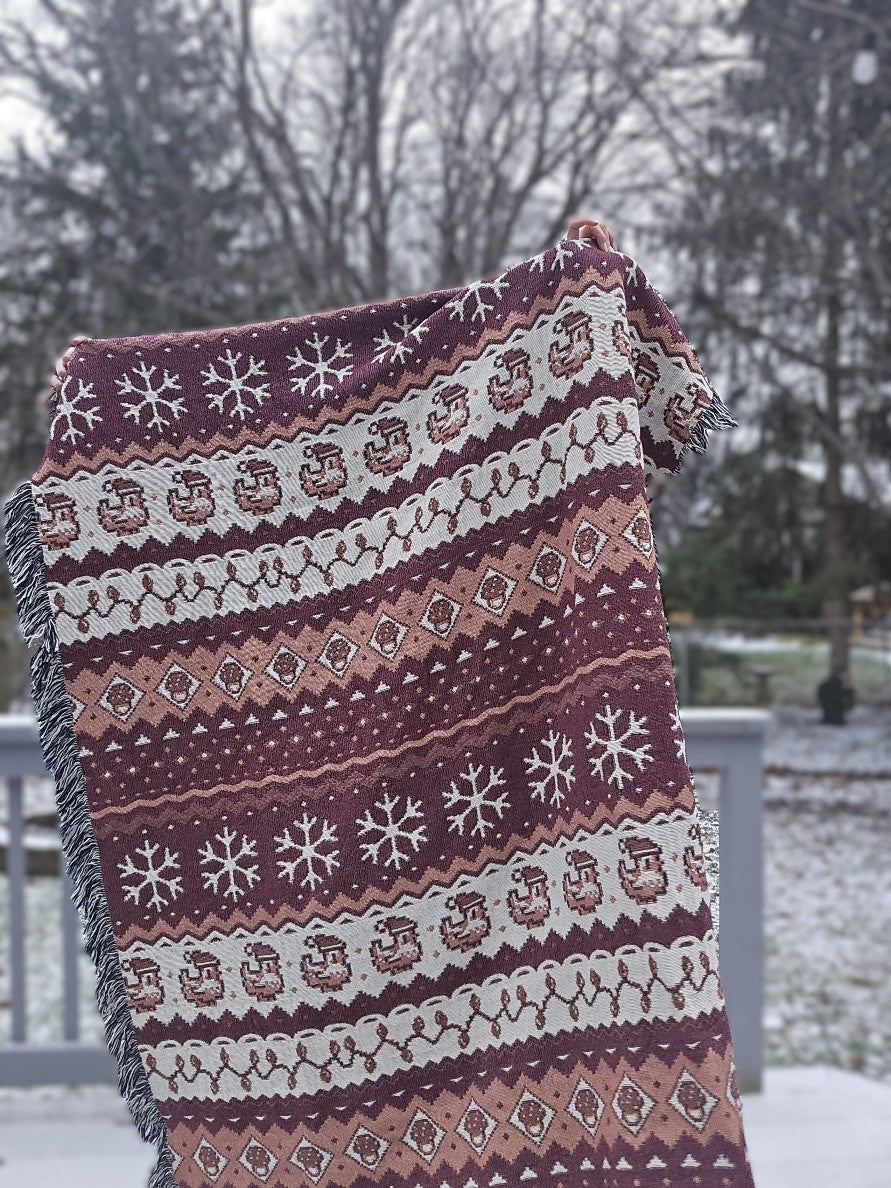 Christmas Pixel Chickens Woven Throw Blanket