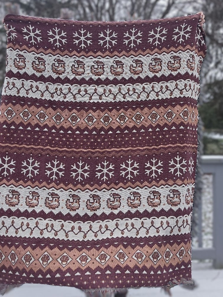 Christmas Pixel Chickens Woven Throw Blanket