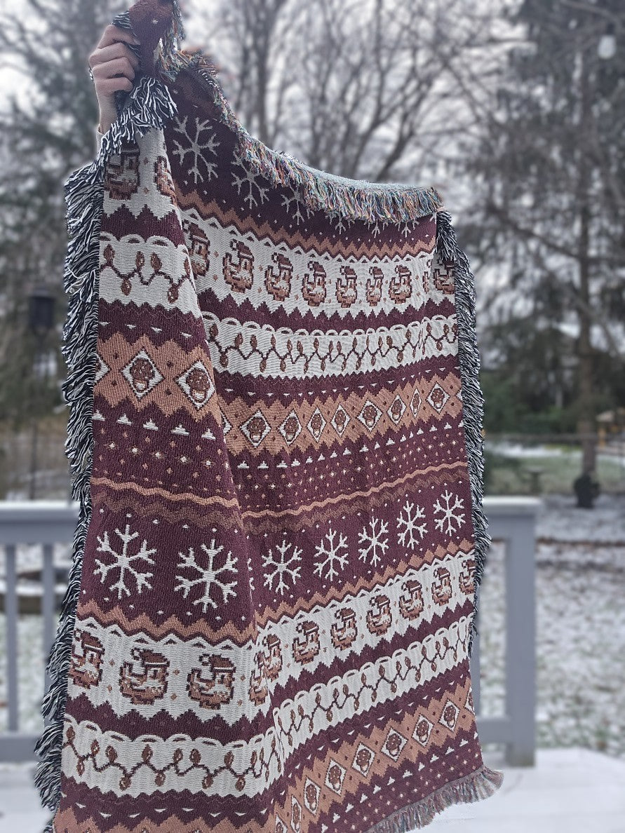 Christmas Pixel Chickens Woven Throw Blanket