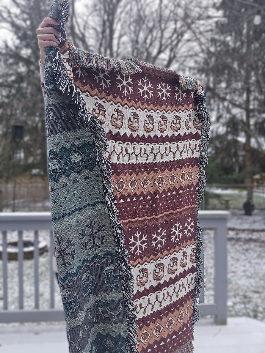 Christmas Pixel Chickens Woven Throw Blanket