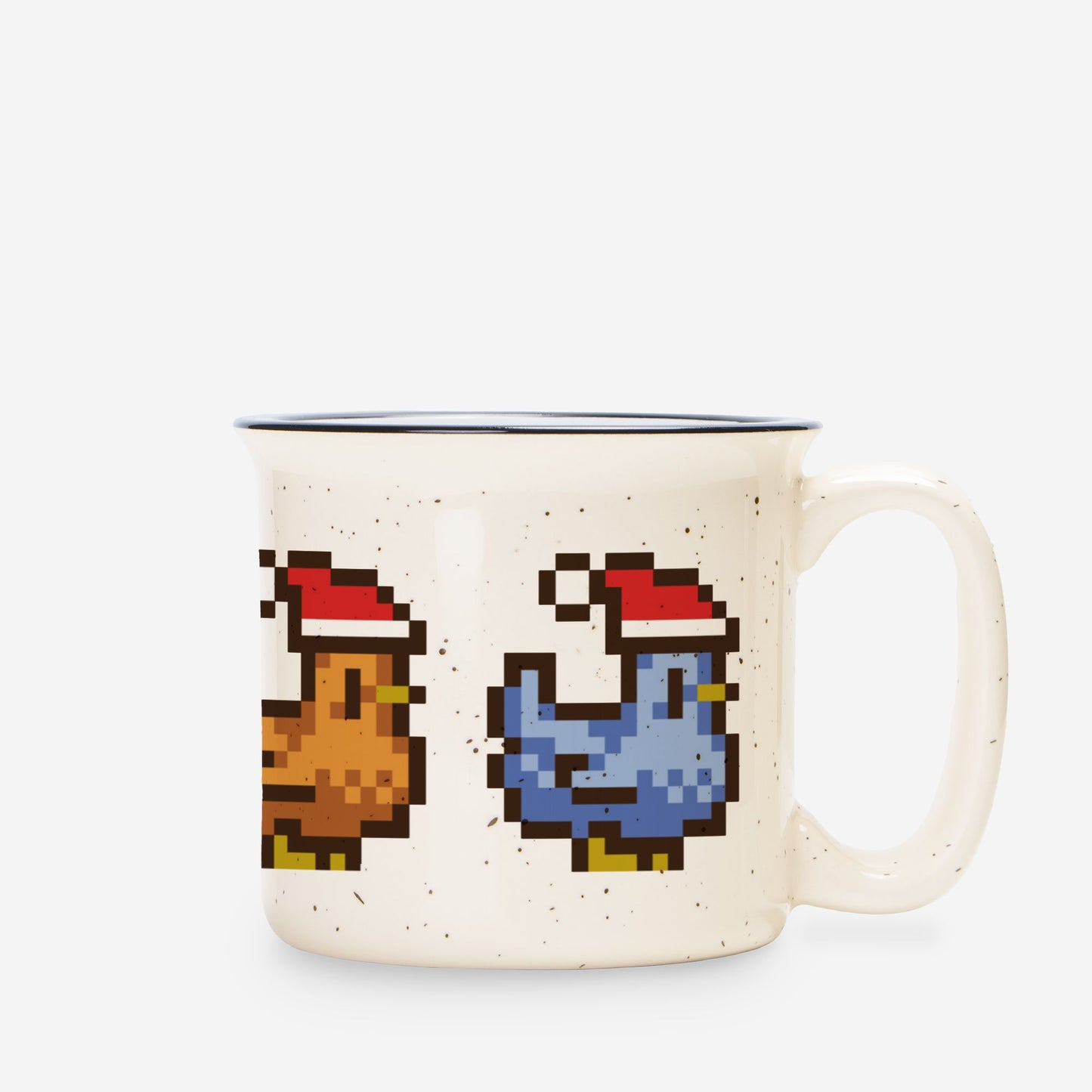 Christmas Pixel Chicken Ceramic Camp Mug Speckled Cream 13oz