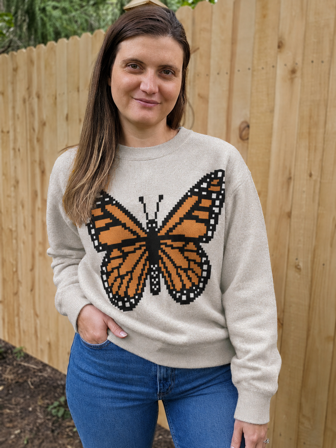 Pixel Monarch Butterfly Knit Sweater
