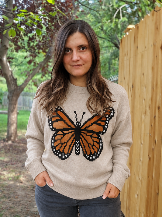 Pixel Monarch Butterfly Knit Sweater