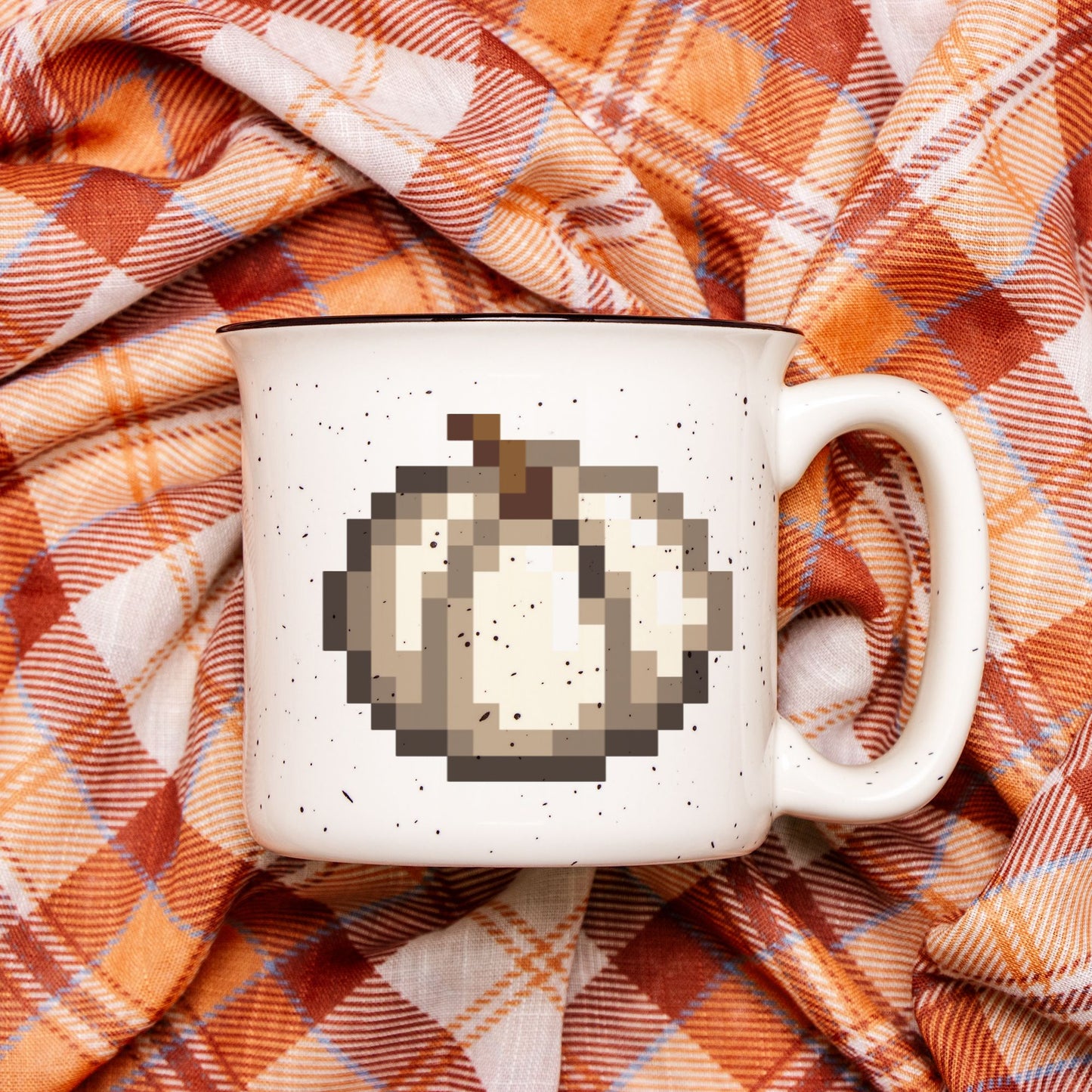 White Pixel Pumpkin Ceramic Camp Mug