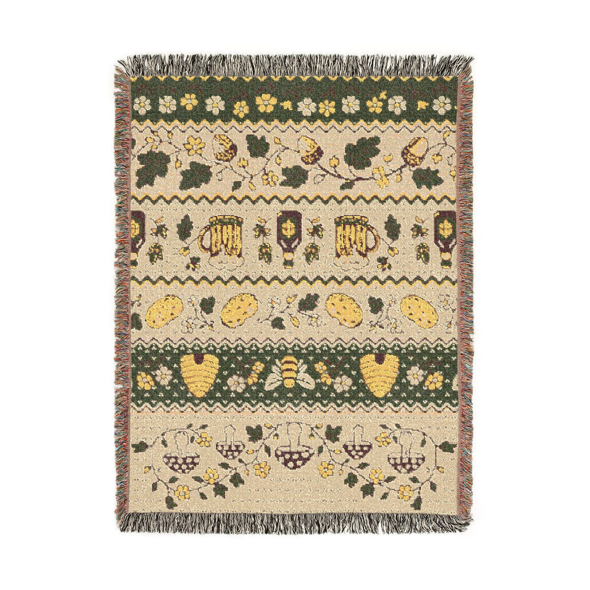 Ale and Potatoes Woven Throw | Fantasy Inspired Blanket| Nerdy Gifts | Fellowship Tapestry| Gift for Geek | Bees and Mushtrooms New Zealand