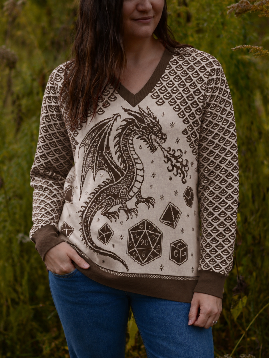 Dragon Scales and Dice V Neck Sweater