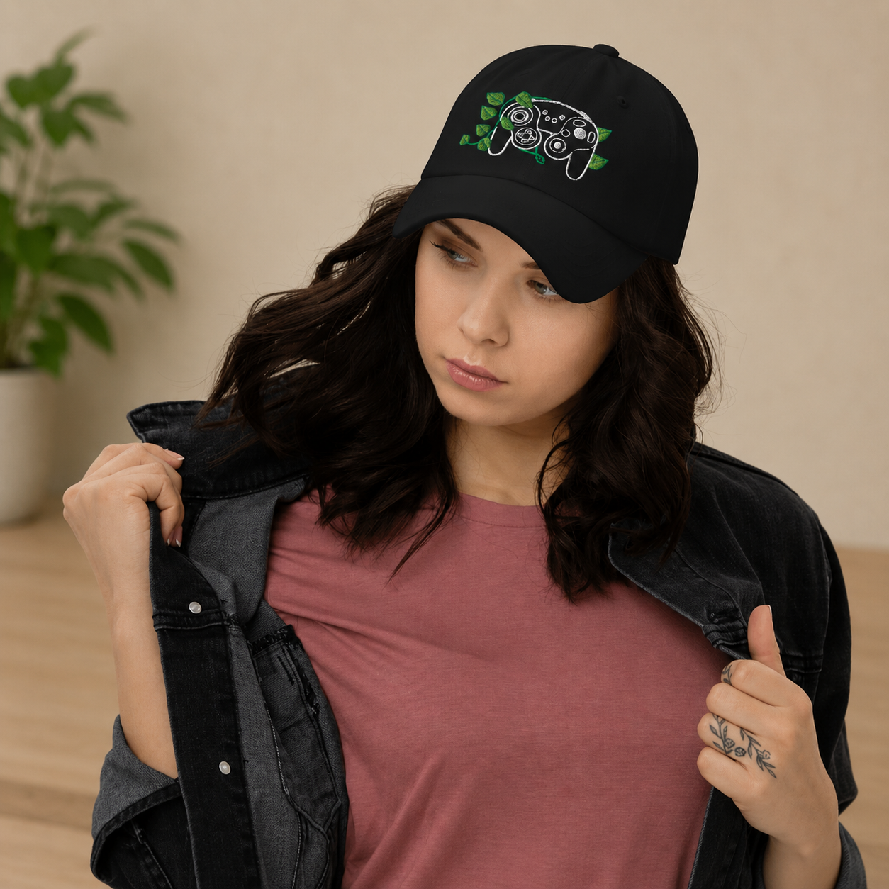 GC Embroidered Game Controller Leaf Dad Hat