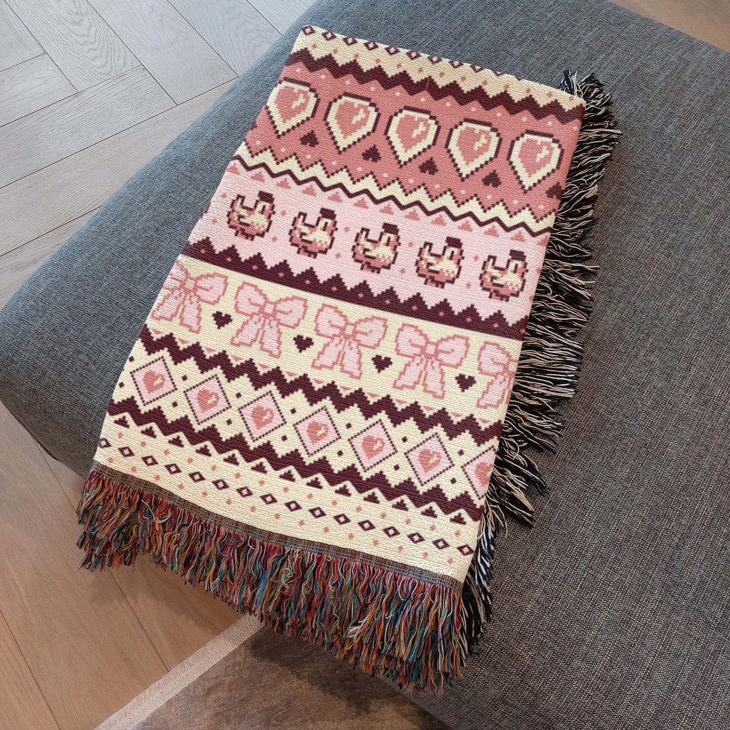 Pixel Chicken Love Woven Throw Blanket