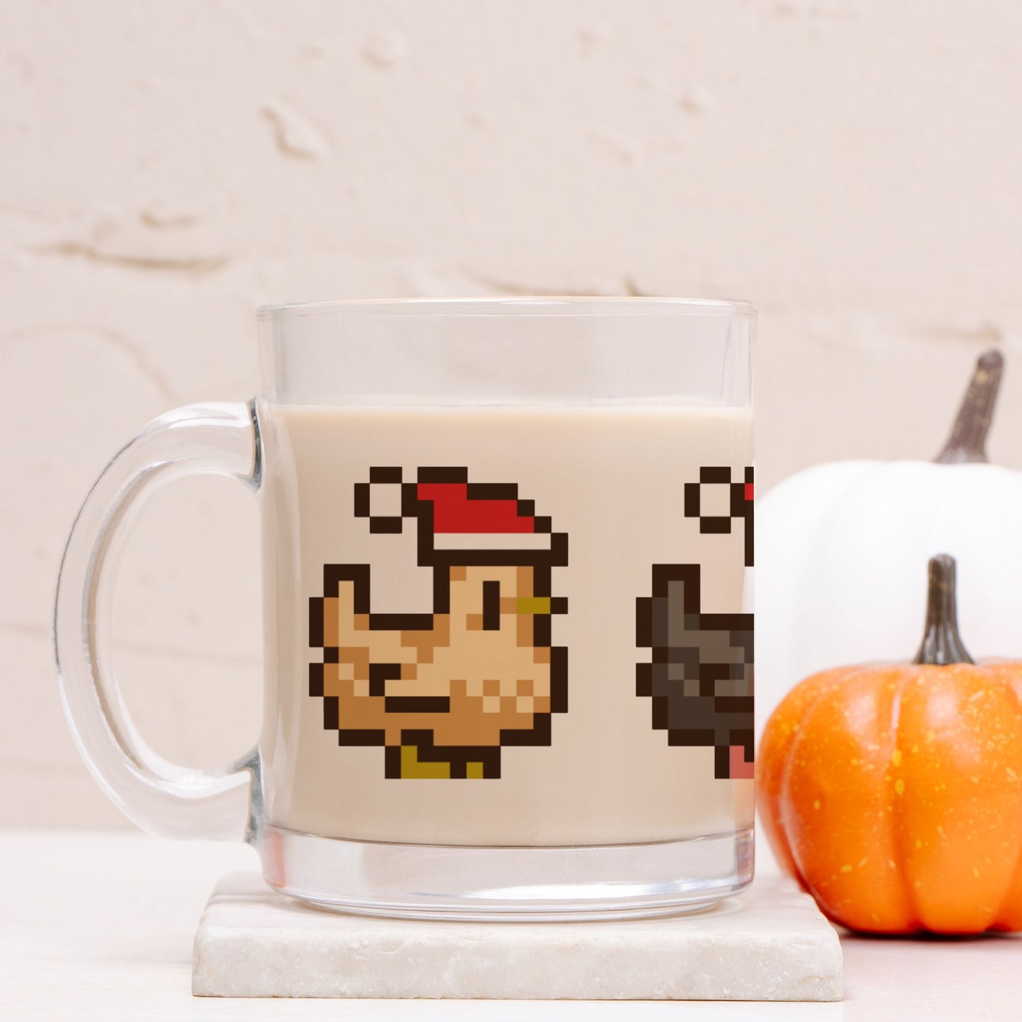 Christmas Pixel Chickens Mug Glass