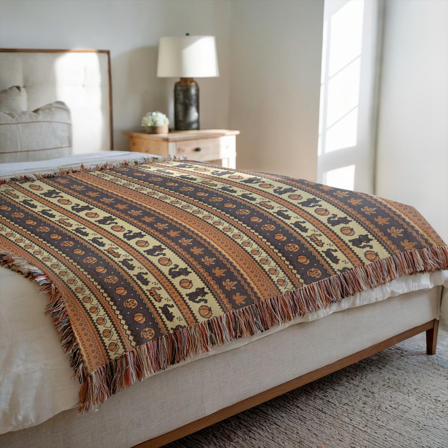 Stardew Fall Pixel Kitties Woven Throw Blanket