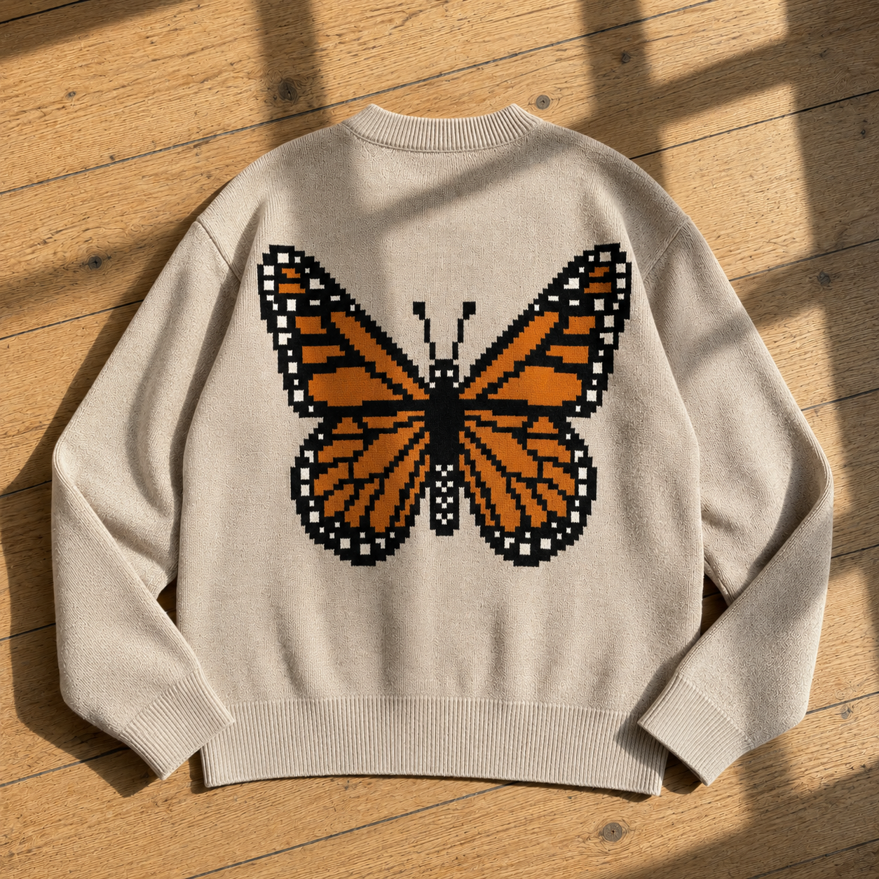 Pixel Monarch Butterfly Knit Sweater
