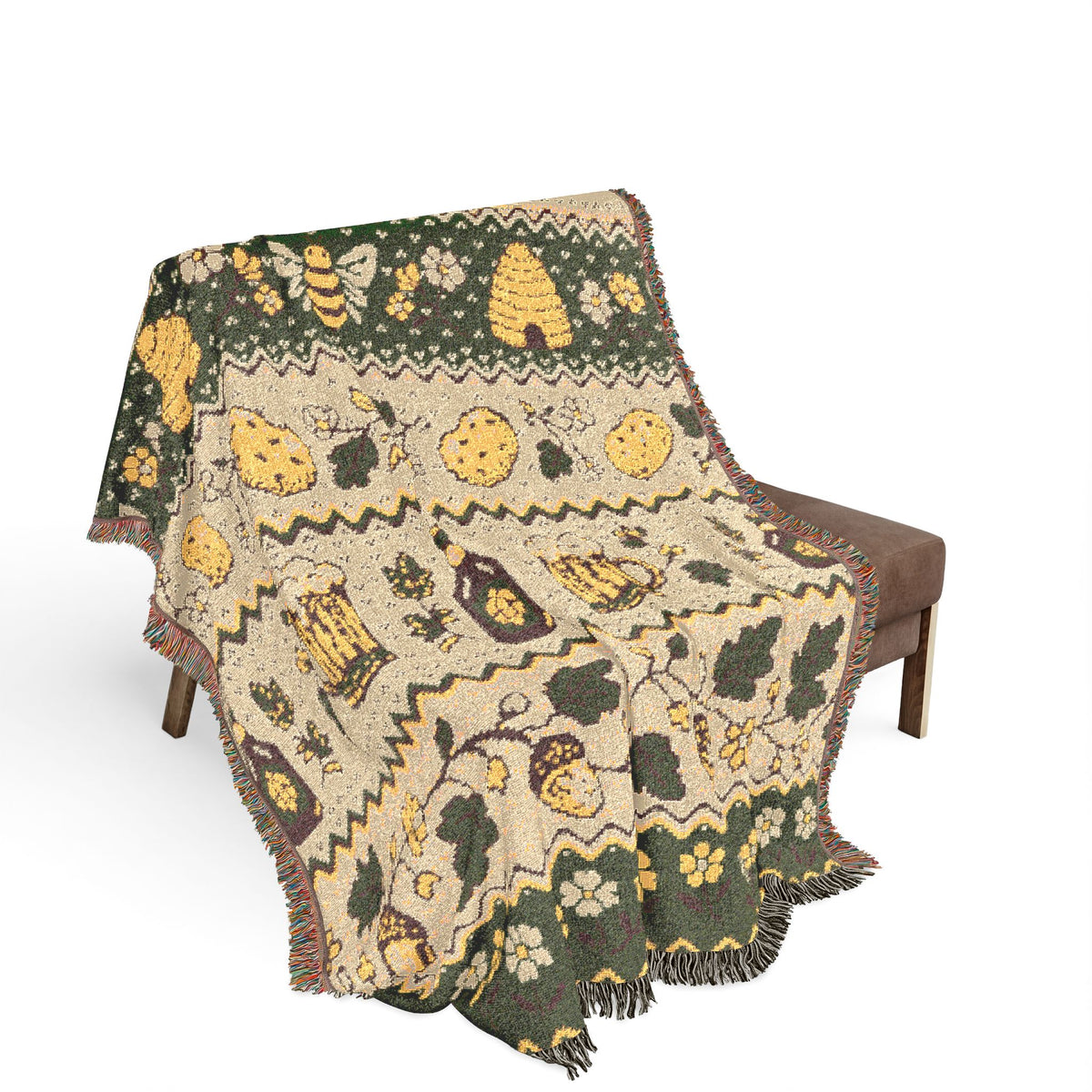Ale and Potatoes Woven Throw | Fantasy Inspired Blanket| Nerdy Gifts | Fellowship Tapestry| Gift for Geek | Bees and Mushtrooms New Zealand