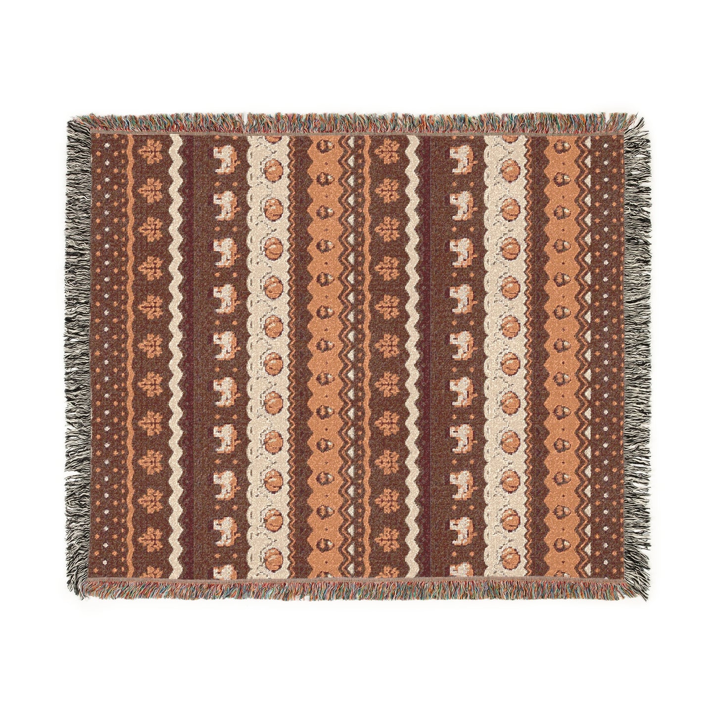 Stardew Fall Pixel Chickens and Pumpkins Woven Blanket