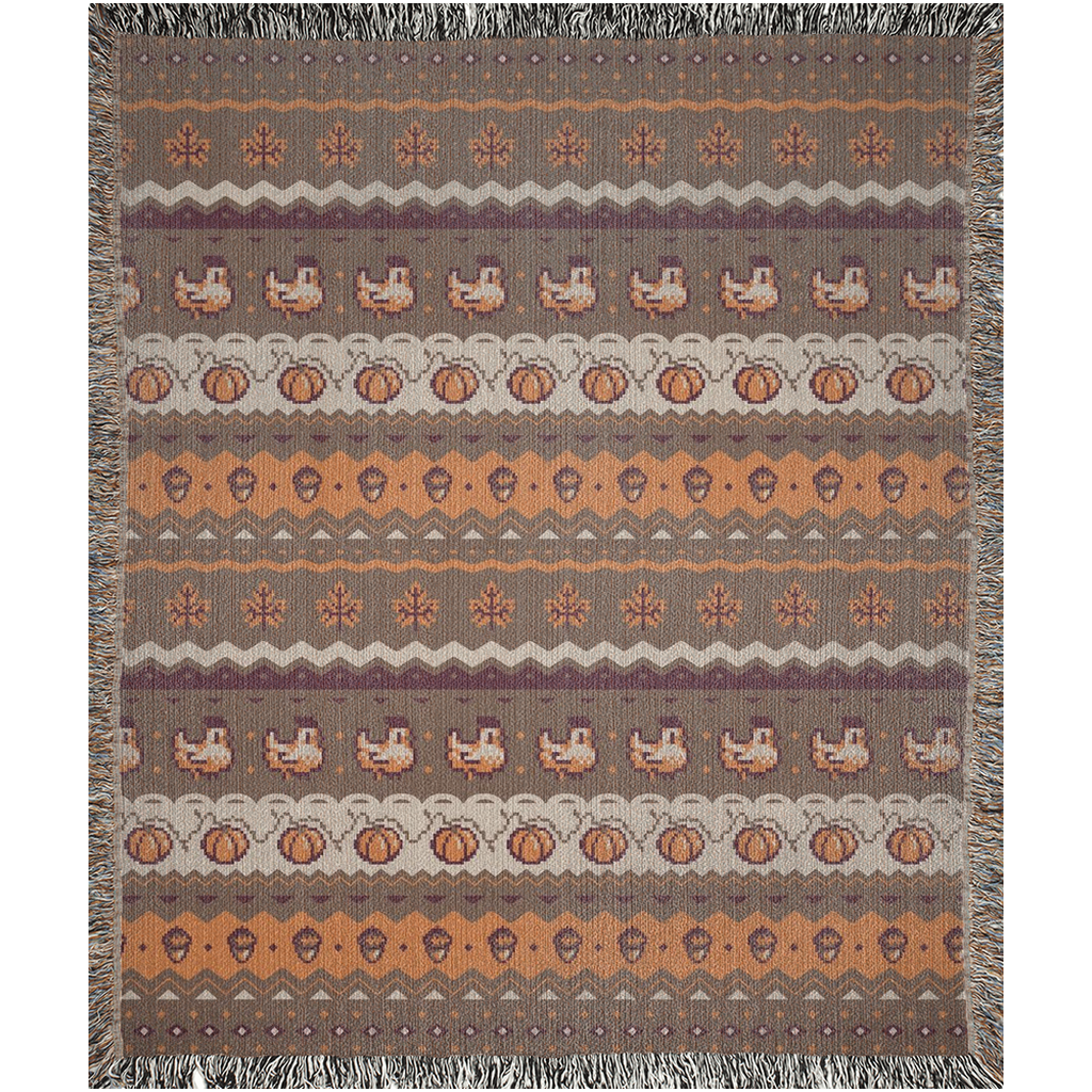 Fall Pixel Chickens Woven Throw Blanket