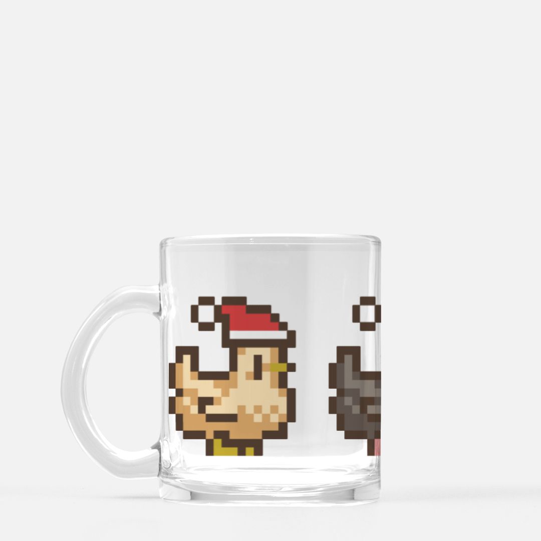 Christmas Pixel Chickens Mug Glass