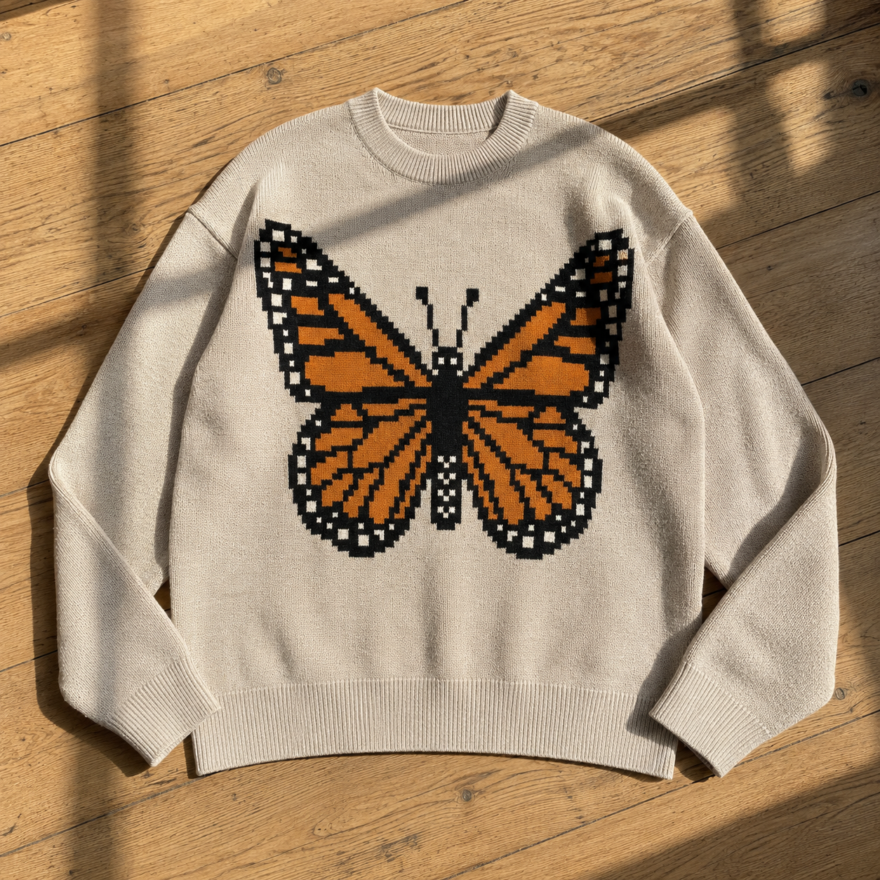 Pixel Monarch Butterfly Knit Sweater