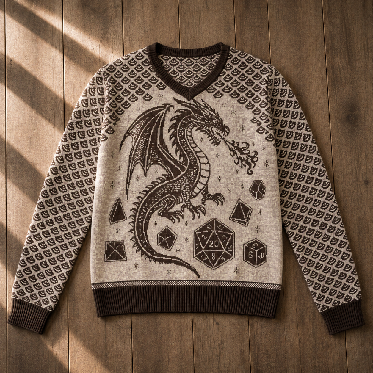 Dragon Scales and Dice V Neck Sweater