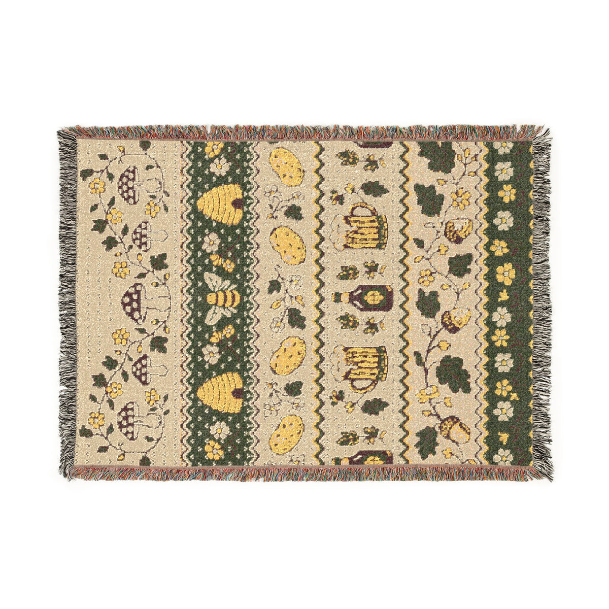 Ale and Potatoes Woven Throw | Fantasy Inspired Blanket| Nerdy Gifts | Fellowship Tapestry| Gift for Geek | Bees and Mushtrooms New Zealand