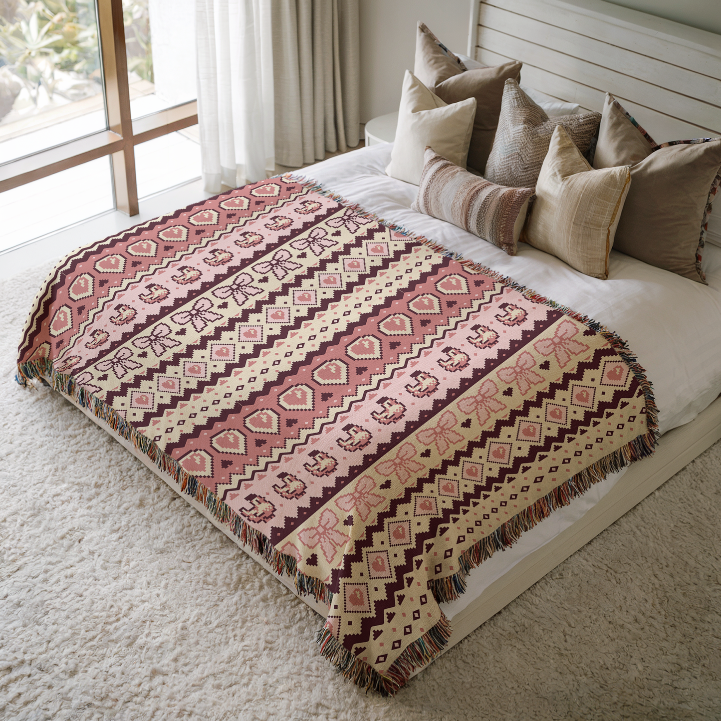 Pixel Chicken Love Woven Throw Blanket