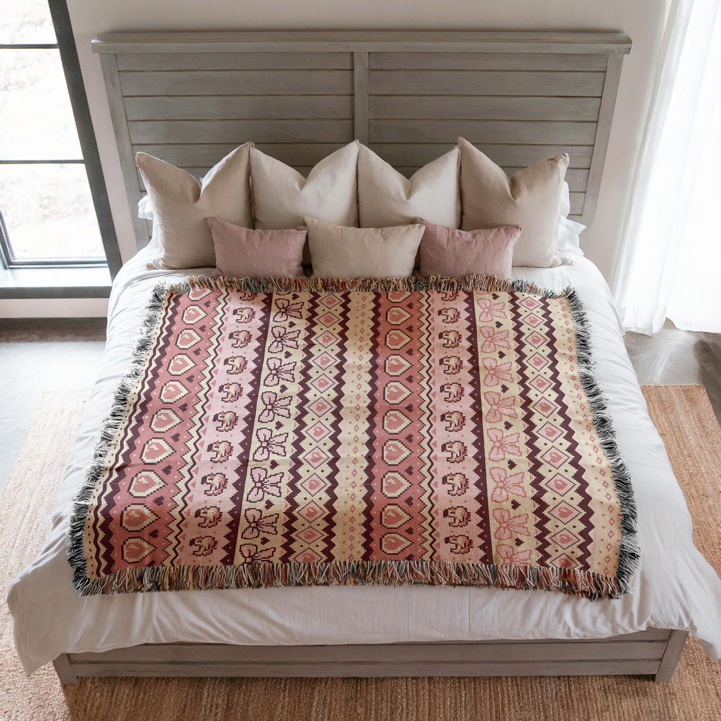 Pixel Chicken Love Woven Throw Blanket