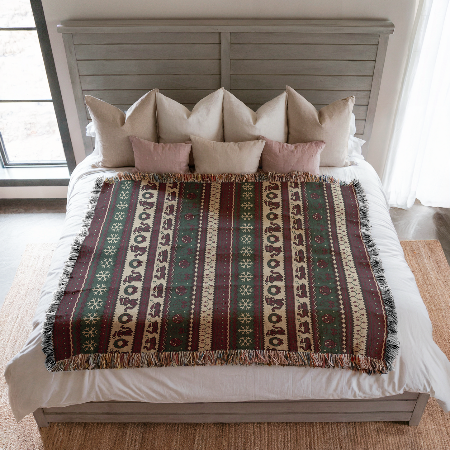 Christmas Pixel Kitties Woven Throw Blanket