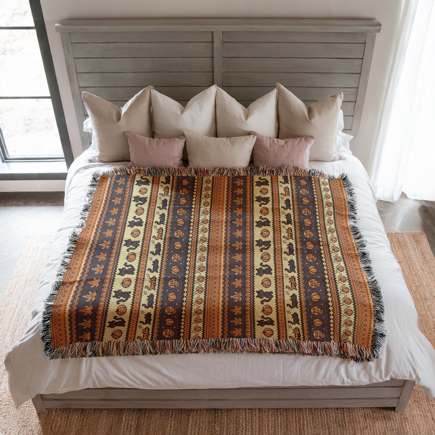 Stardew Fall Pixel Kitties Woven Throw Blanket