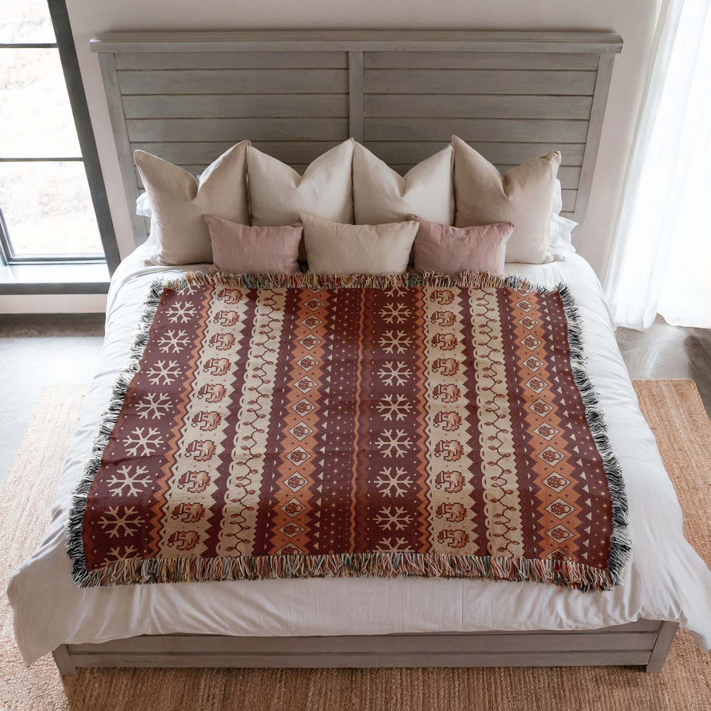 Christmas Pixel Chickens Woven Throw Blanket