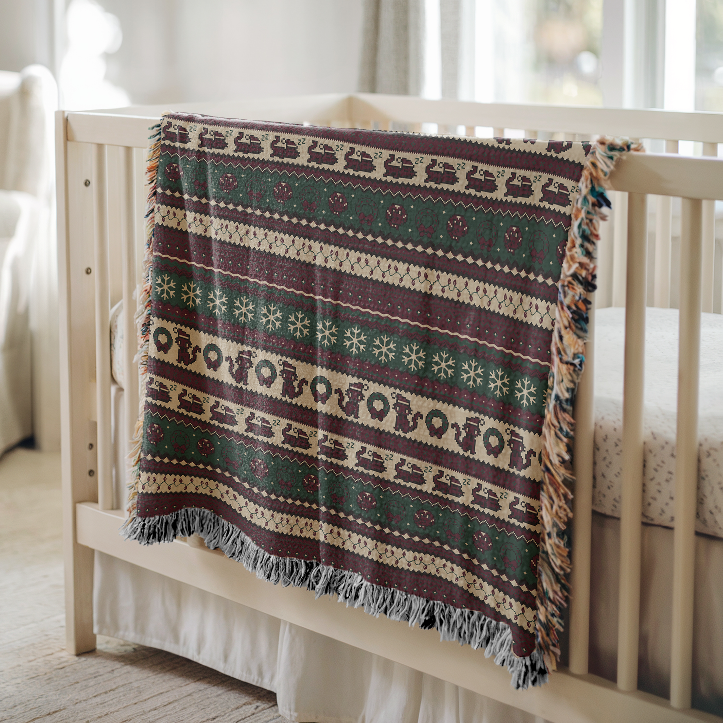 Christmas Pixel Kitties Woven Throw Blanket