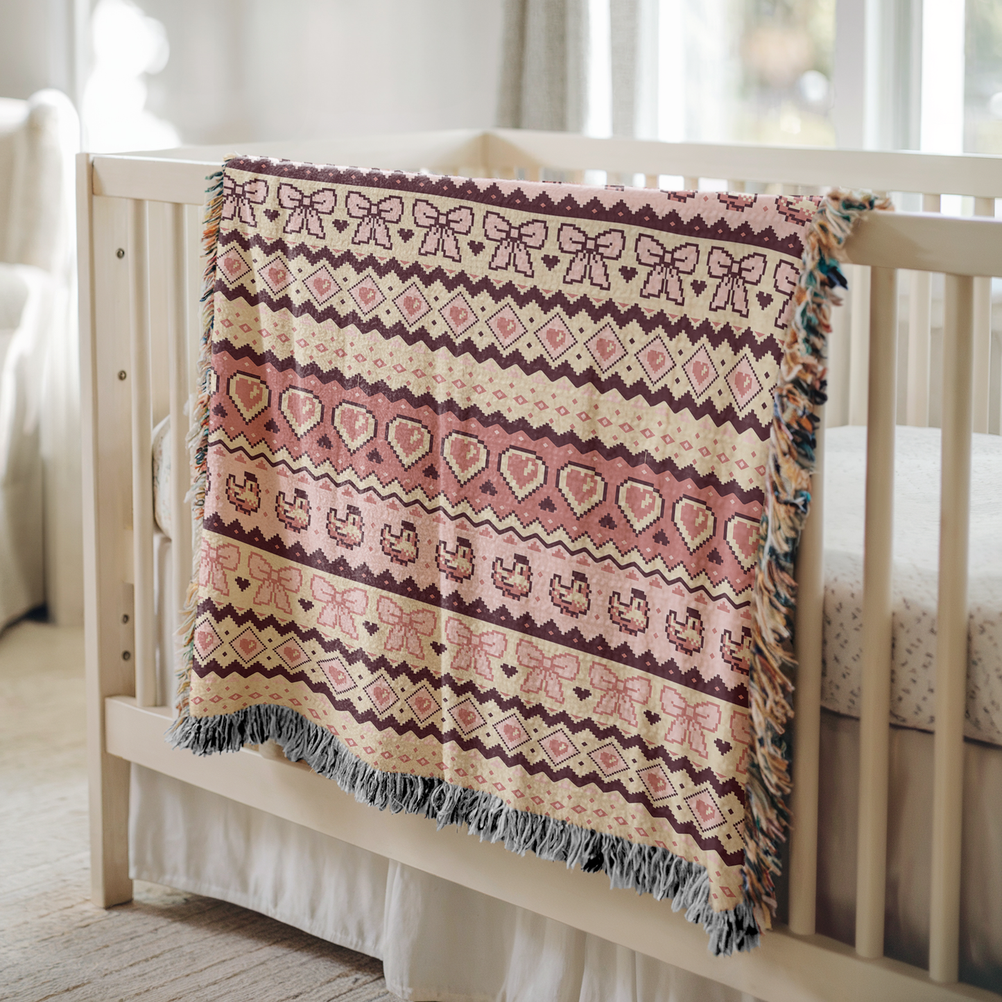 Pixel Chicken Love Woven Throw Blanket