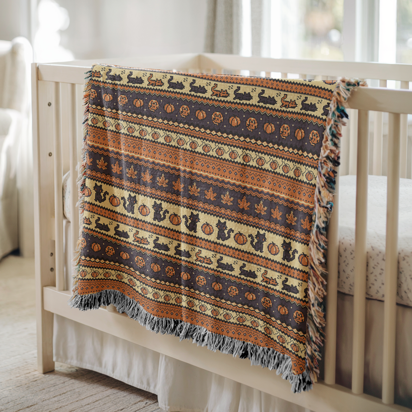 Stardew Fall Pixel Kitties Woven Throw Blanket