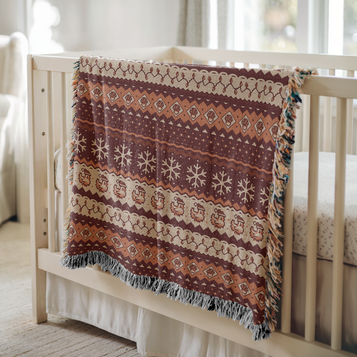 Christmas Pixel Chickens Woven Throw Blanket