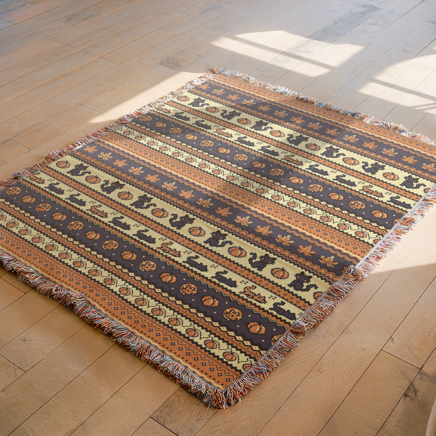 Stardew Fall Pixel Kitties Woven Throw Blanket