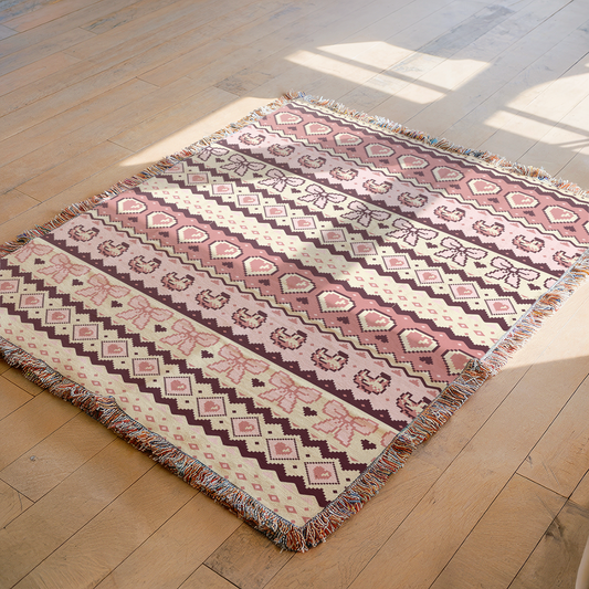 Pixel Chicken Love Woven Throw Blanket