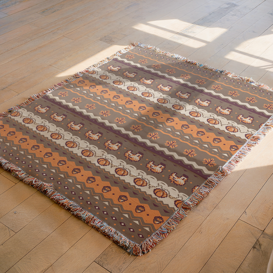 Fall Pixel Chickens Woven Throw Blanket